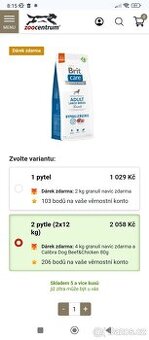 Prodám psí krmivo Brit care hypoalergenní