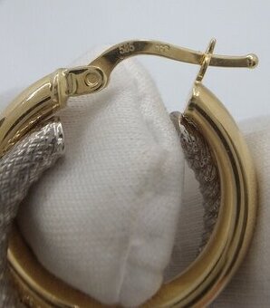 Krásné dvoubarevné kruhové náušnice. Zlato 14K.