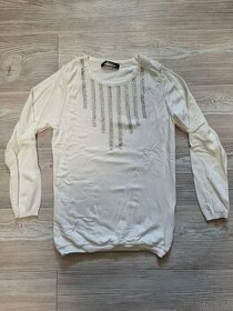 Dámský bílý svetr s kamínky  - S - 1
