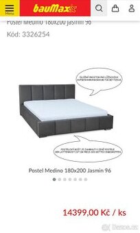 Postel nova 180x200 s úložným prostorem velkým + rošt : 9000