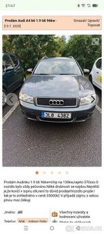 Prodám Audi A4 b6 1.9 tdi 96kw