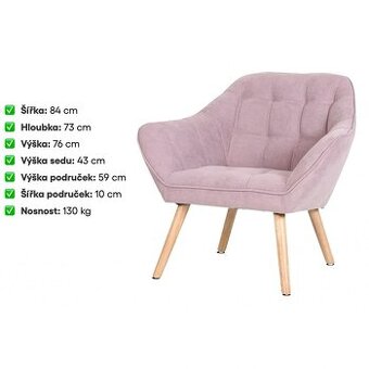 SLEVA 300,-. KŘESLO S PODRUČKAMI, potah starorůžová látka