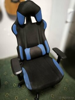 Herní XL racing křeslo - textilní potah, modrá
