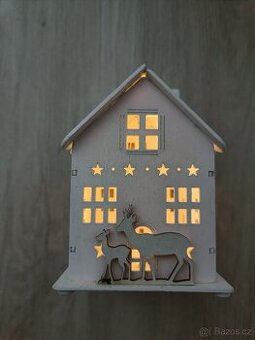 Zimní dekorace - domek a srnečci - nové, nepoužité
