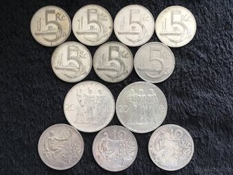 12 kusů 5, 10 a 20 Kč První Republika, každá mince jiná