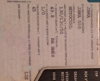 Technický průkaz Jawa 50/550 Pařez