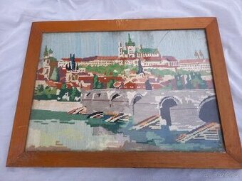 Vyšívaný obraz Hradčany a Karlův most