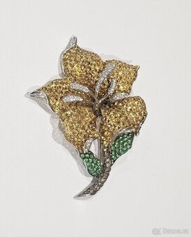 BROŽ LUXUSNÍ 34.6g. DIAMANTY SAFÍRY CITRÍNY - 1