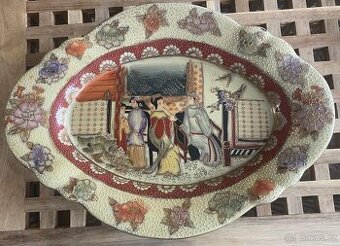 Japonský oválný talíř – ručně malovaný, 19./20.s - 40x29
