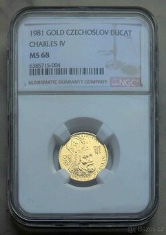Dukát Karel IV. 1981, certifikát NGC MS 68