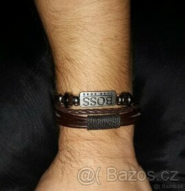 Nový pánský značkový náramek Hugo Boss hnědý kožený 21,5 cm