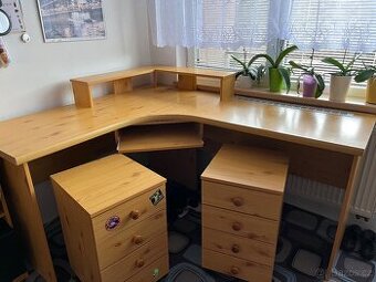 Rohový psací stůl + 2x šuplíky