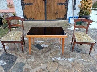 Retro stolek opaxit, starozitne zidle