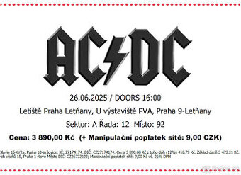 2 vstupenky na AC/DC
