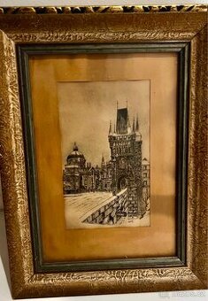 Praha – Karlův most (ruční kresba, sign. Fojk)