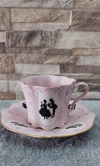 Růžový porcelán,šálek s podšálkem, Chodov