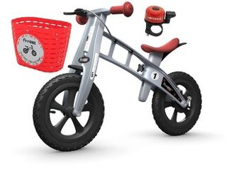 FirstBIKE - odrážedlo CROSS silver, brzda, košík, zvonek
