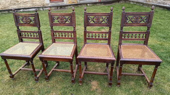 Starožitné dubové vyřezávané čtyři židle