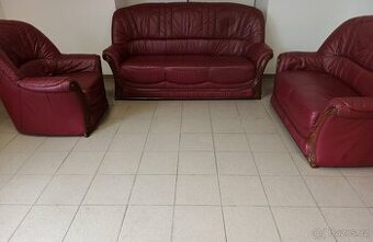 Kožená sedací souprava 3+2+1 - PRAVÁ KŮŽE, TOP STAV