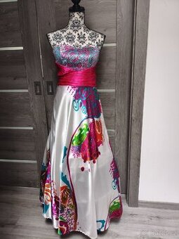 Saténové barevné dlouhé šaty vel. 38