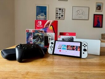 Nintendo Switch OLED + Pro Controller a Hry