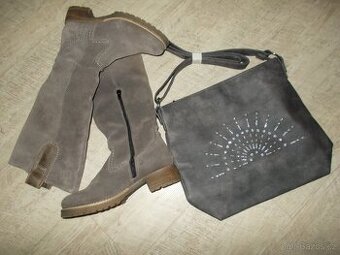 KOŽENÉ SEMIŠ KOZAČKY V,37 + NOVÁ KABELKA DAREK