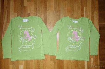 2x zelené tričko pro dvojčata vel.122/128