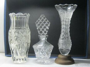 3 x broušené sklo , broušená váza 20 cm