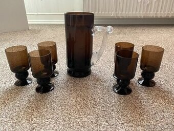 Nová sada z hutního skla - velký džbán 1 250 ml, 6 sklenic