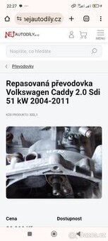 Repasována převodovka VW Caddy 2.0 SDI 51 kW 2004-2011