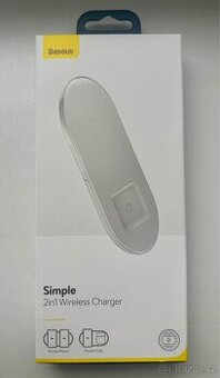 Baseus 2v1 Qi bezdrátová nabíječka 15W, bílá