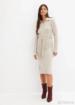 Teplé pletené midi šaty s páskem 48/50