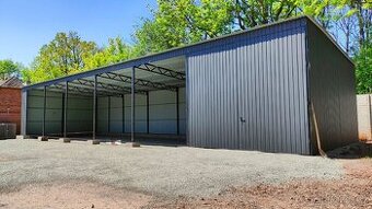 Plechová montovaná hala 20×6m – grafit tmavý matný