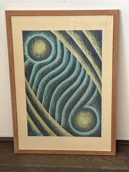 originál pastel na kartonu - Fallgren - Dva světy (1965)