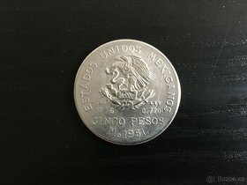 Stříbrná mince 5 Pesos Mexiko 1951