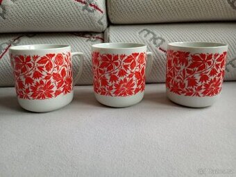 3x retro hrnek vzor "jetel", červený