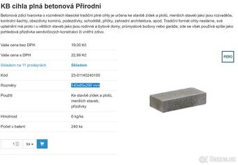 KB Klasik cihla plná 140x65x290 mm - 1050ks NOVÉ/SLEVA