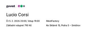 Lucio Corsi - prodám 2 vstupenky na 5.2. Praha