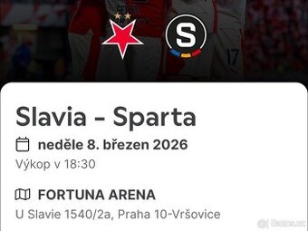 Vstupenky na derby 8.3.2026 Slavia - Sparta