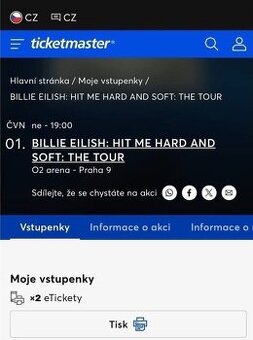 Billie Eilish 2 ks - stání Praha 1.6.2025
