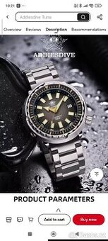 Automatické hodinky Addiesdive, potápěčské vzor seiko tuna.