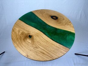 Kulatý konferenční stůl - dub + zelený epoxid