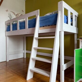 Dětská bílá patrová postel / 80x200 / + matrace a rošt