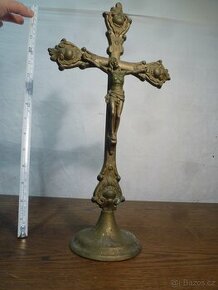 Biedermeier krucifix mosazný kříž - 1