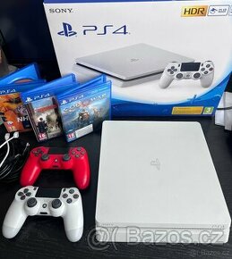 PS4 Bílá limitovaná edice + ovladače a hry