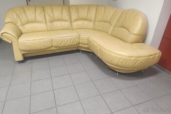 Kožená rohová sedací souprava - VÝBORNÝ STAV, PRAVÁ KŮŽE