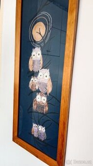 háčkovaný obraz - sovy