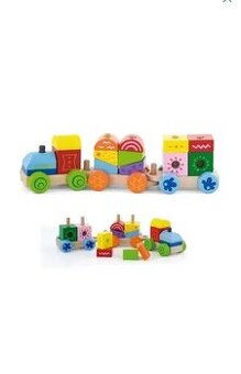 Dřevěný vlak barevný + kostky