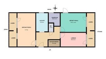 Prostorný rodinný byt 3+1 se šatnou a 4 lodžiemi, 94 m², výh