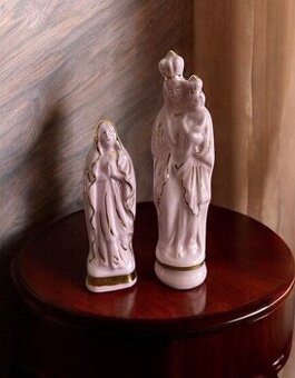 Sošky růžový porcelán Madona s Jezulátkem, Marie Lurdská